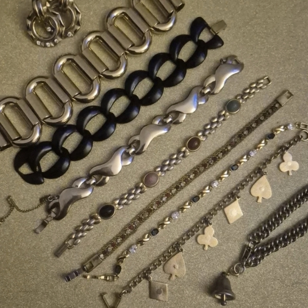 Vintage Value Listing-8 gold finish bracelets including MONET & Gemstone SCARBS